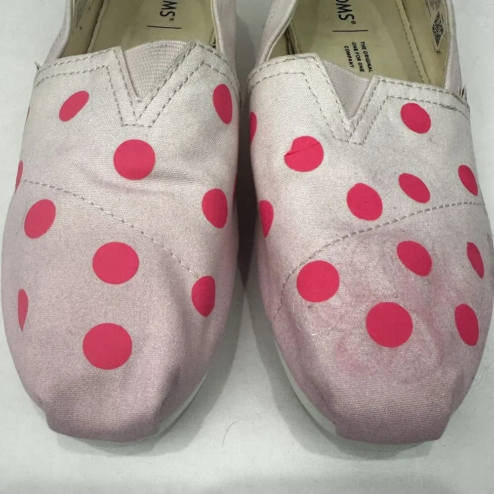 Toms Flats Womens 8.5 Pink & White Polka Dot Classic Alpargata Espadrille Casual